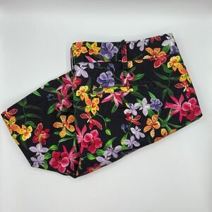 Lands' End Women Floral Print Mid Rise Comfort Stretch Shorts Black Size 18W